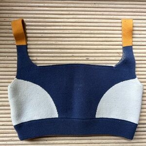 Nagnata Navy and Cream Knit Crop Top
